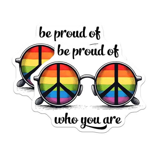 (2 Pack) Be Proud of Who You are Magnets - Rainbow Peace Sign - Inspirational Fridge Decor - 5" On Longest Side - for Cars, Fridges, Toolboxes - Made in USA - MAG8294