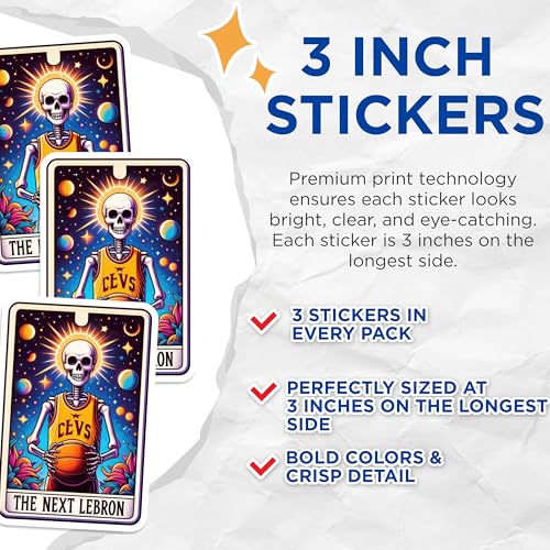 (3 Pack) Basketball Skeleton Decals - The Next Lebron - Laptop Decal - 3 Inches On Longest Side - Easy Peel & Apply - Made in USA - 3MCS4236