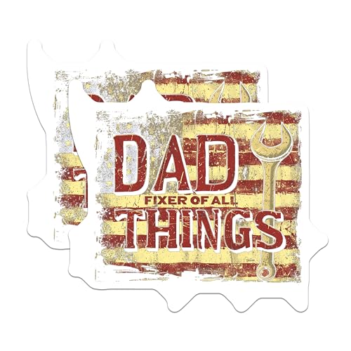 (2 Pack) Dad Fixer of All Things Stickers - Funny Dad Meme Stickers - Father's Day Gift for Dad from Kids - 5" On Longest Side - Sticks to Any Smooth Flat Surface - Made in USA - BMCS3055