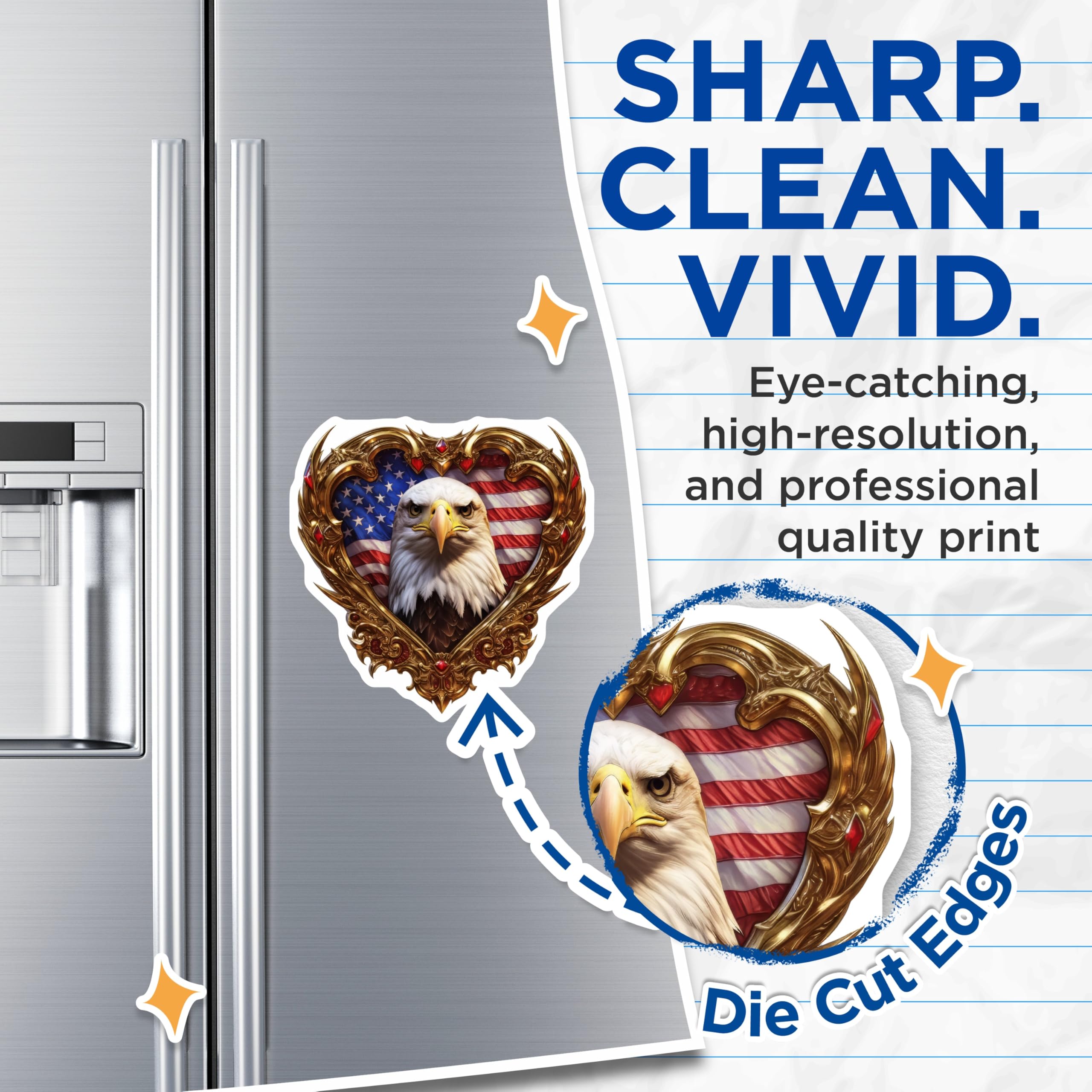 (2 Pack) Bald Eagle Magnets - Majestic American Flag Heart Frame Artwork - Patriotic USA Refrigerator Locker Decor - 5 Inches On Longest Side - Thick Durable Magnet - Made in USA - MAG21785