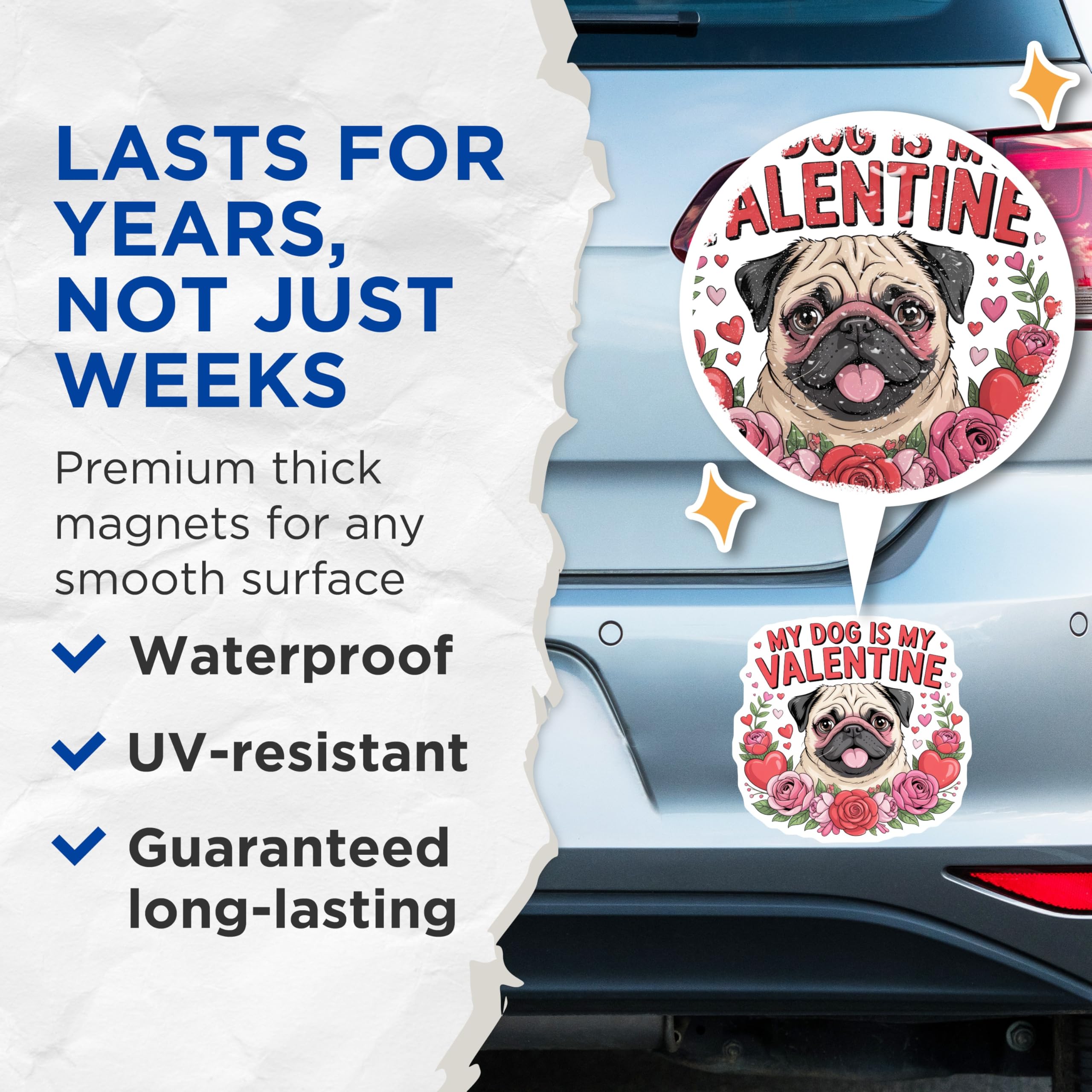 (2 Pack) Pug Valentine Magnets - My Dog is My Valentine Saying - Cute Pet Lover Decor - Animal Love Refrigerator Magnet - 5 Inches On Longest Side - Thick Durable Magnet - Made in USA - MAG19487