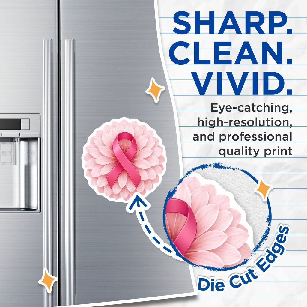 (2 Pack) Pink Ribbon Breast Cancer Awareness Magnets - Floral Support Magnet - Hope Symbol for Survivors & Fighters - 5 Inches On Longest Side - Thick Durable Magnet - Made in USA - MAG39448