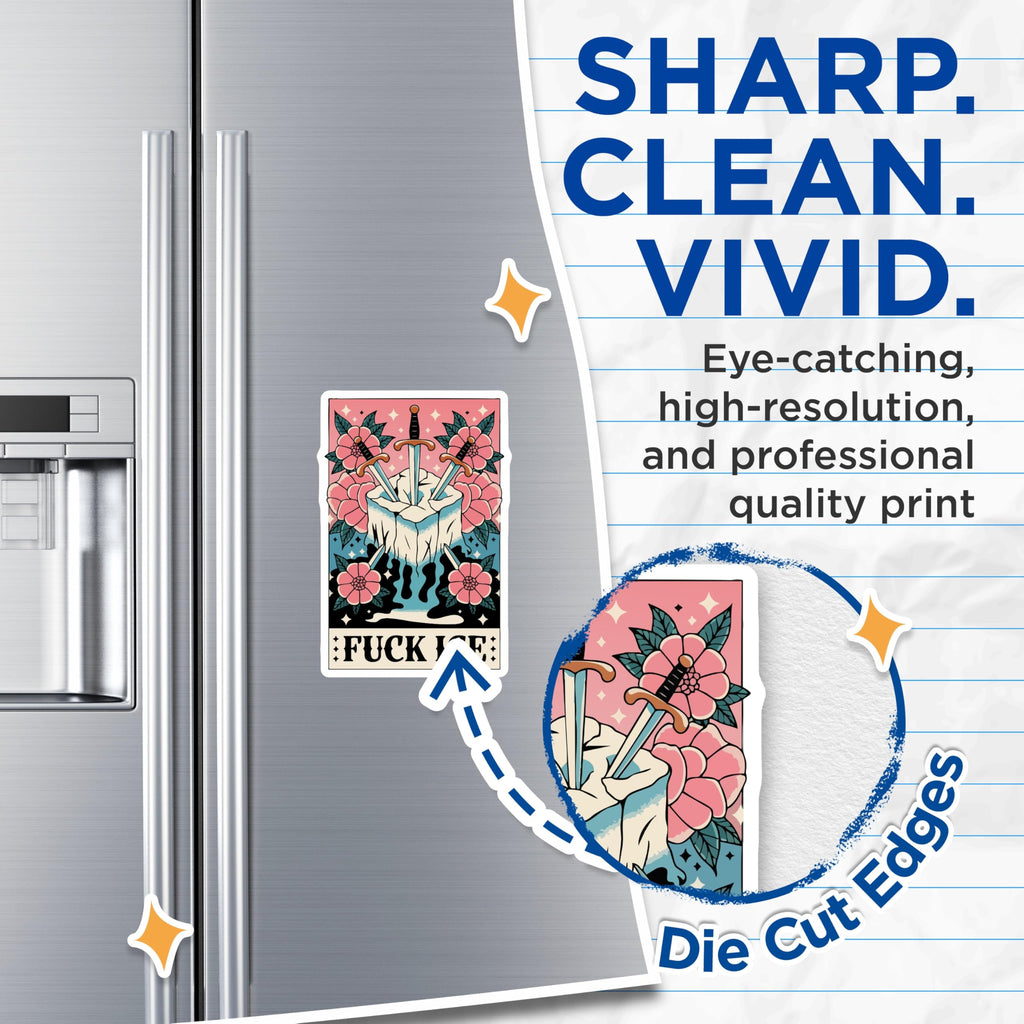 (2 Pack) Fuck ICE Magnets - Edgy Rebellious Statement Decor - Traditional Tattoo Art Kitchen Fridge Locker Display - 5 Inches On Longest Side - Thick Durable Magnet - Made in USA - MAG20671