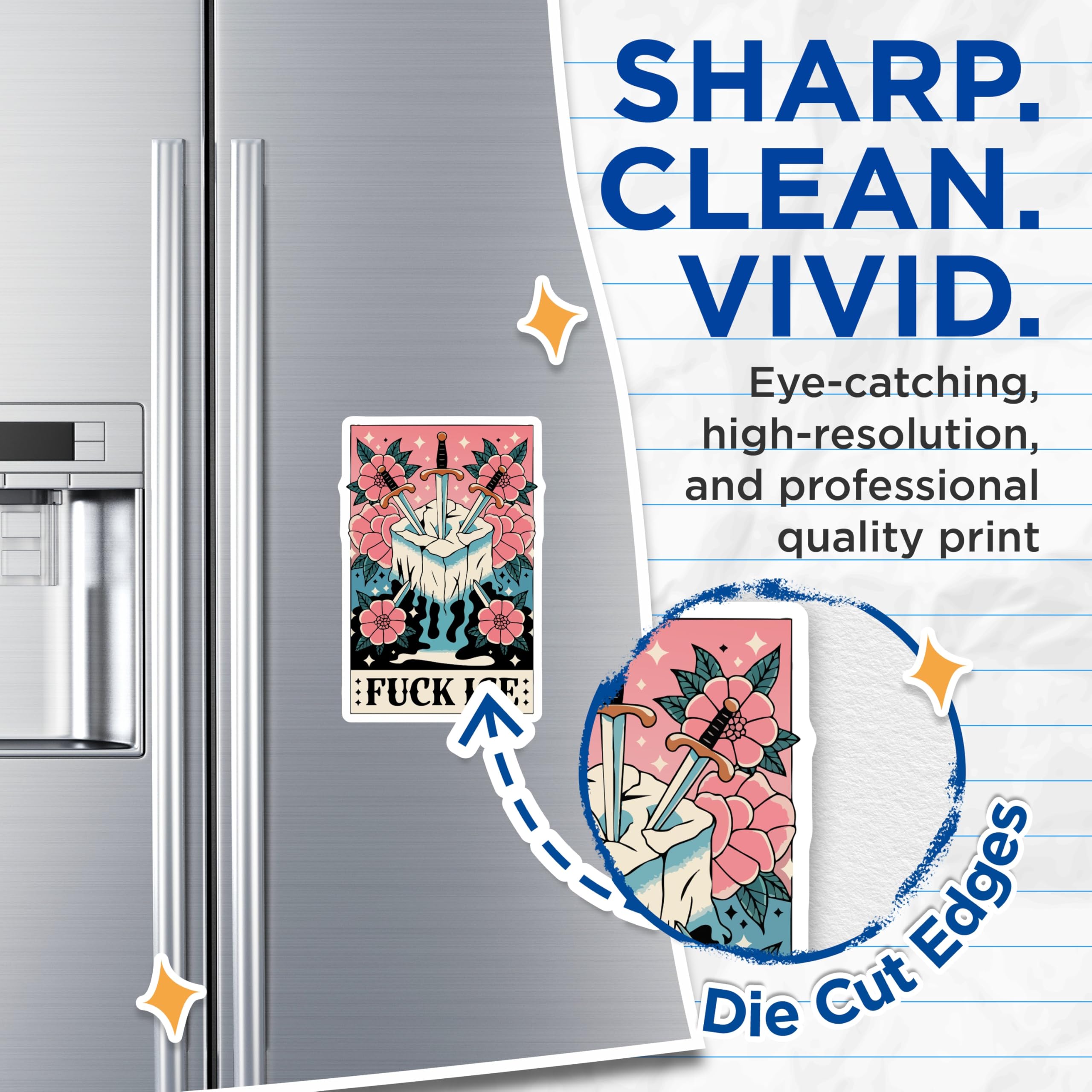 (2 Pack) Fuck ICE Magnets - Edgy Rebellious Statement Decor - Traditional Tattoo Art Kitchen Fridge Locker Display - 5 Inches On Longest Side - Thick Durable Magnet - Made in USA - MAG20671