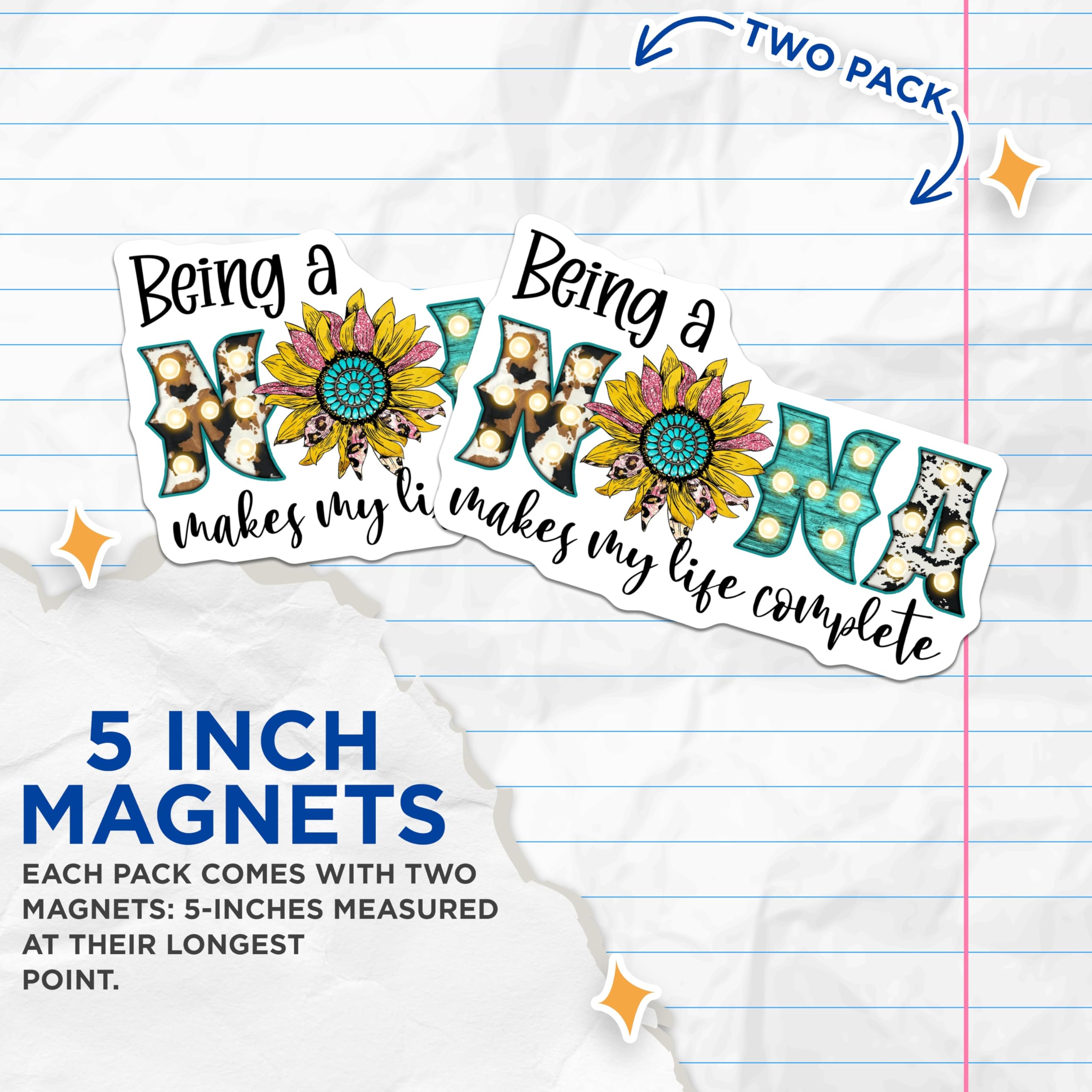 (2 Pack) Nonna Magnets - Being a Nonna Makes My Life Complete - Sunflower Cowhide Grandma Decor - 5 Inches On Longest Side - Thick Durable Magnet - Made in USA - MAG27777