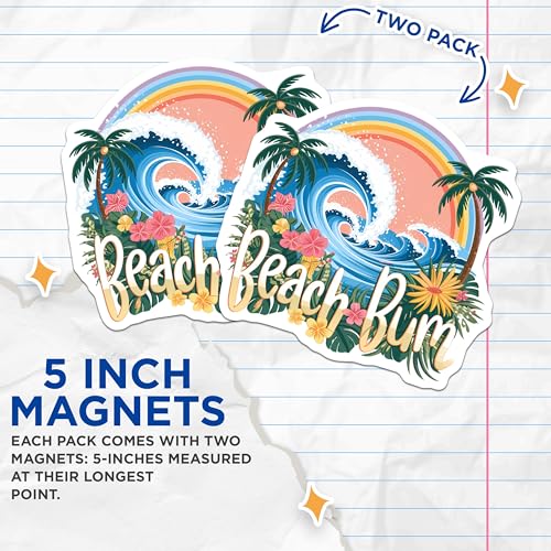 (2 Pack) Tropical Wave Art Magnet - Beach Lover's Decor - 5" On Longest Side - Sticks to Smooth Flat Surfaces - Made in USA - MAG9590