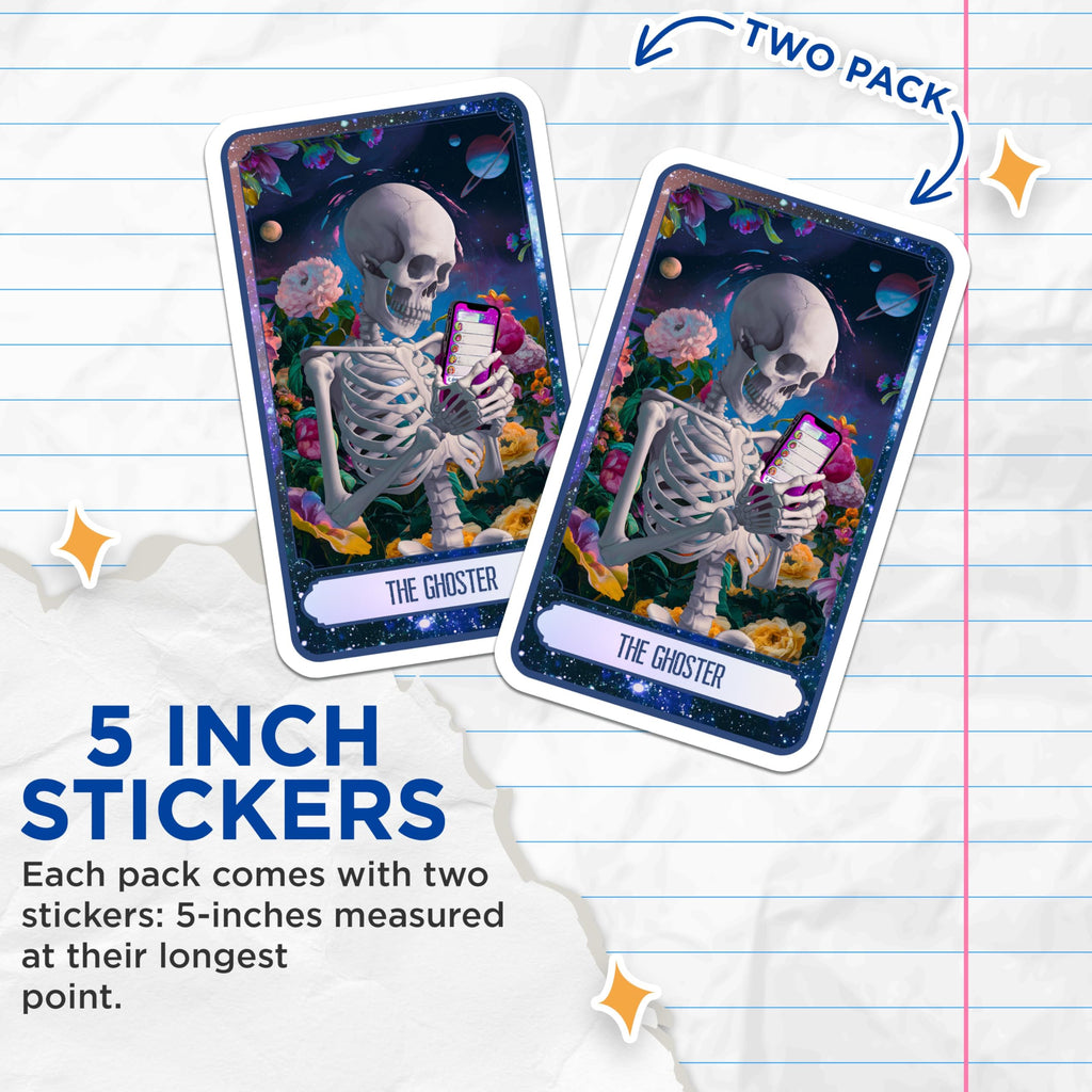 (2 Pack) Skeleton Phone Stickers - Floral Skeleton Art - Digital Ghost Meme - Cool Laptop Decals - Unique Skull Stickers - 5" On Longest Side - Sticks to Smooth Flat Surfaces - Made in USA - BMCS9992