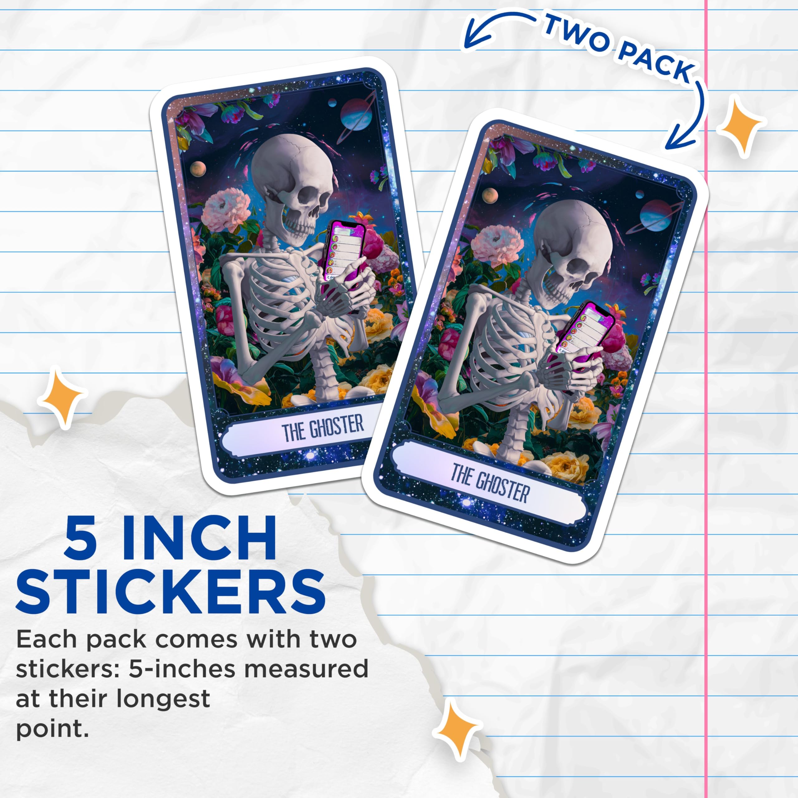 (2 Pack) Skeleton Phone Stickers - Floral Skeleton Art - Digital Ghost Meme - Cool Laptop Decals - Unique Skull Stickers - 5" On Longest Side - Sticks to Smooth Flat Surfaces - Made in USA - BMCS9992