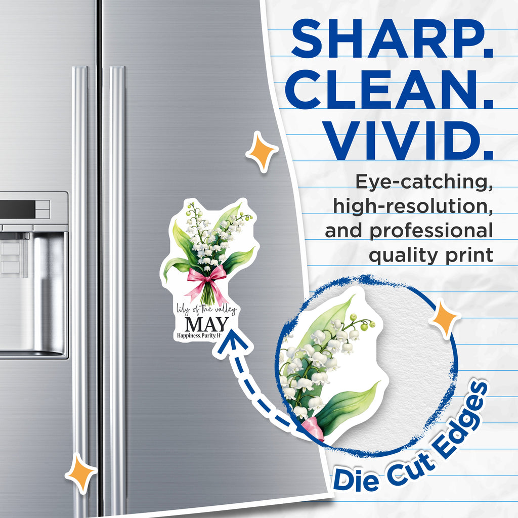 (2 Pack) Lily of the Valley Magnets - May Birth Flower Art - Botanical Floral Decor - Spring Refrigerator Accessory - 5 Inches On Longest Side - Thick Durable Magnet - Made in USA - MAG38946
