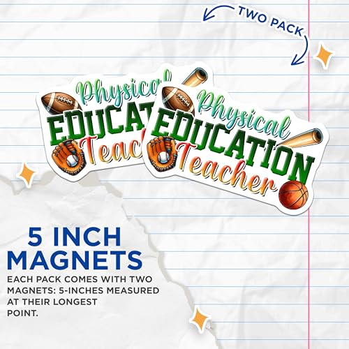 (2 Pack) Physical Education Teacher Magnets - 5" On Longest Side - for Cars, Fridges, Toolboxes - Made in USA - MAG8039