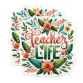 (2 Pack) Teacher Life Stickers - Floral Teacher Stickers - Inspirational Teacher Stickers - 5" On Longest Side - Sticks to Smooth Flat Surfaces - Made in USA - BMCS4422
