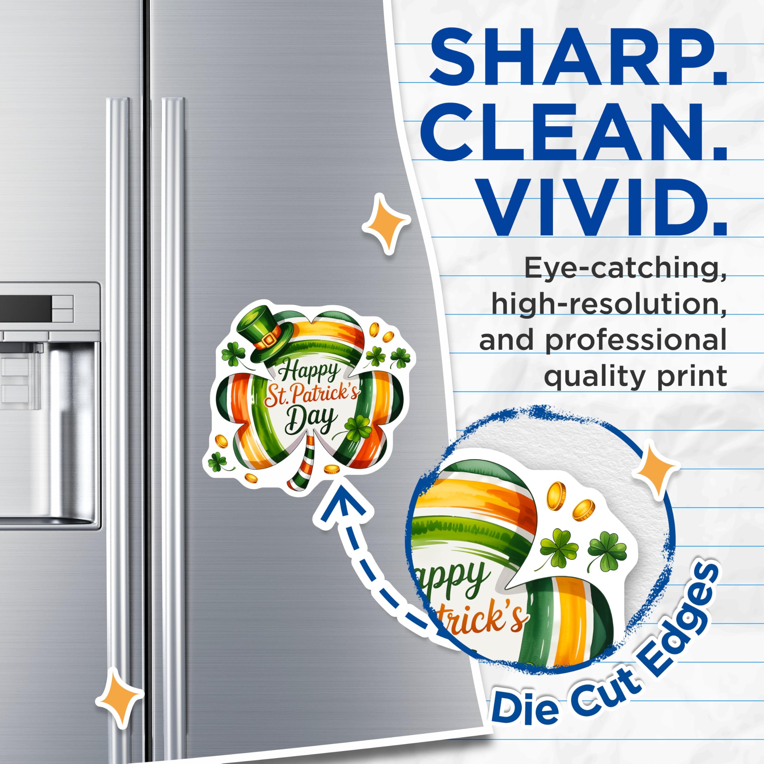 (2 Pack) St Patricks Day Magnets - Irish Shamrock Decor - Leprechaun Hat Celebration - Lucky Charm Refrigerator Accent - 5 Inches On Longest Side - Thick Durable Magnet - Made in USA - MAG28736