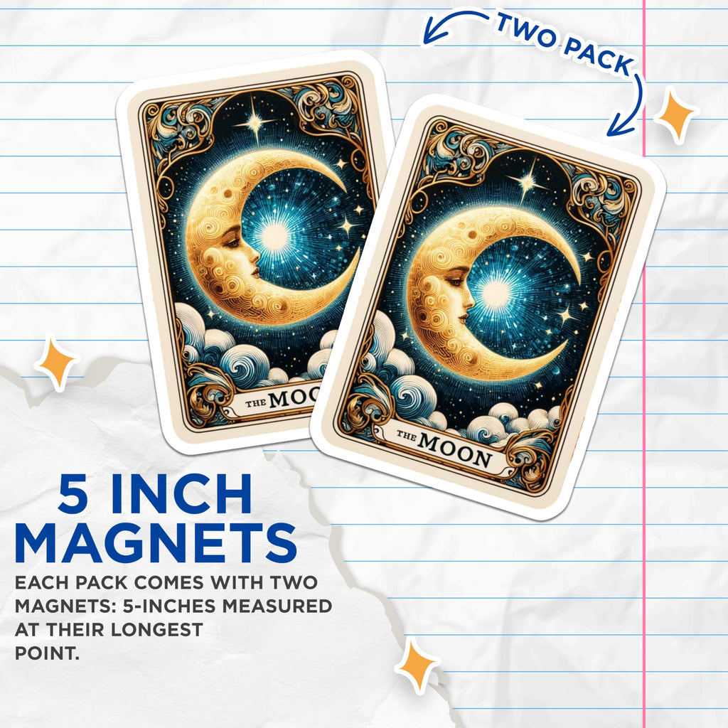 (2 Pack) The Moon Tarot Card Magnets - Celestial Refrigerator Decor - Mystical Altar Supplies - 5 Inches On Longest Side - Thick Durable Magnet - Made in USA - MAG20544