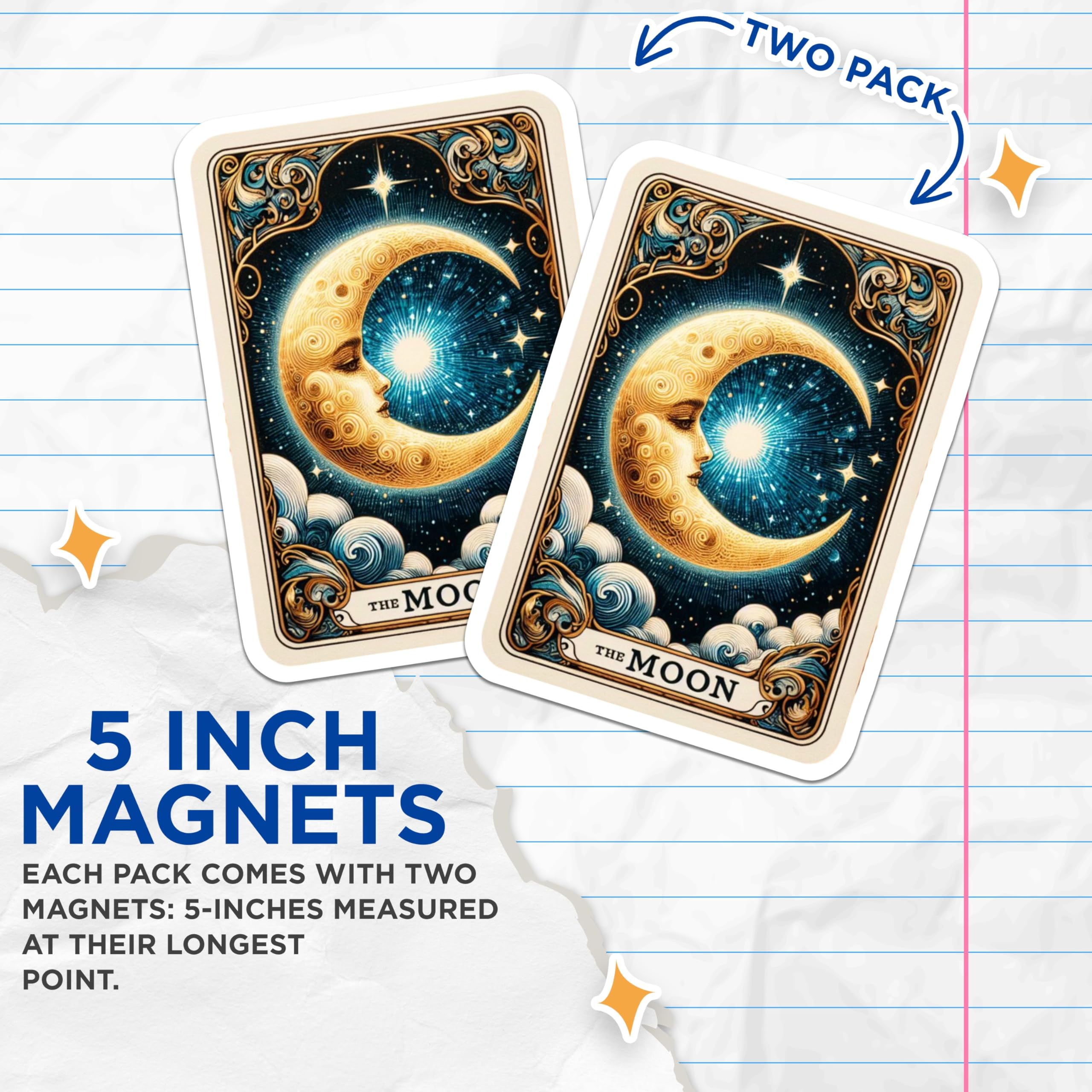 (2 Pack) The Moon Tarot Card Magnets - Celestial Refrigerator Decor - Mystical Altar Supplies - 5 Inches On Longest Side - Thick Durable Magnet - Made in USA - MAG20544