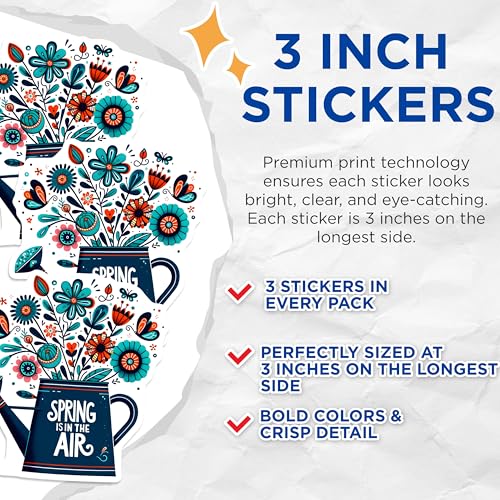 (3 Pack) Spring Flowers Decals - Watering Can Art - Laptop Decal - 3 Inches On Longest Side - Easy Peel & Apply - Made in USA - 3MCS6765