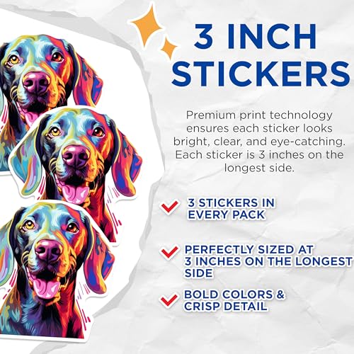 (3 Pack) Weimaraner Decals - Colorful Dog - Laptop Decal - 3 Inches On Longest Side - Easy Peel & Apply - Made in USA - 3MCS0845