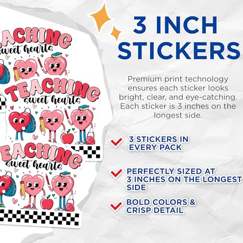 (3 Pack) Teaching Sweet Hearts Decals - Teacher Appreciation - Back to School Stickers - 3 Inches On Longest Side - Easy Peel & Apply - Made in USA - 3MCS6417