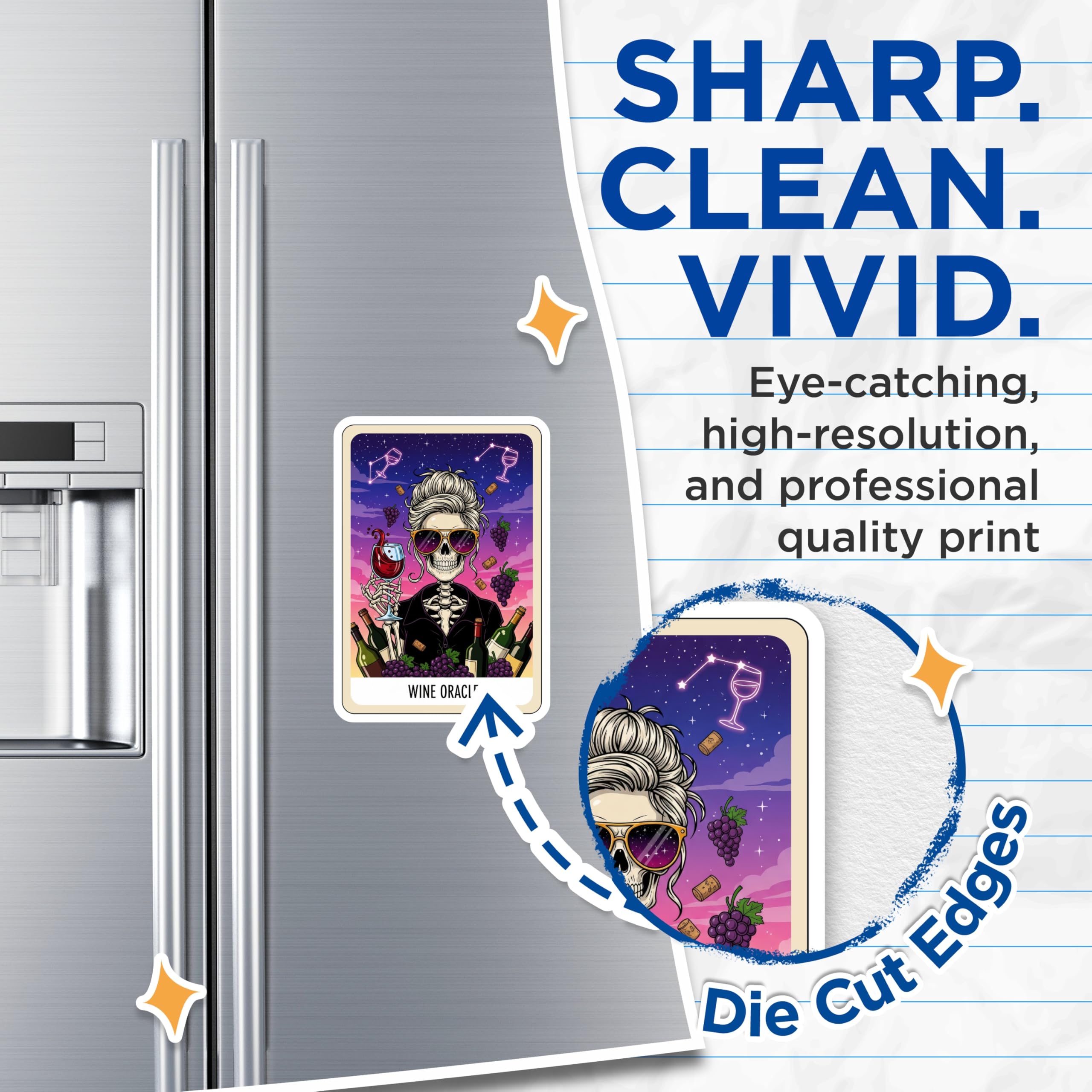 (2 Pack) Wine Oracle Magnets - Skeleton Sommelier Art - Grapes and Wine Decor - 5" On Longest Side - Premium Magnet - for Cars, Refrigerators, Toolboxes, Lockers - Made in USA - MAG16200