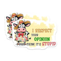 (2 Pack) Funny Cow Opinion Stickers - I Respect Your Opinion Humor - Playful Animal Sticker - Humorous Statement Decal - 5" On Longest Side - Sticks to Smooth Flat Surfaces - Made in USA - BMCS9713