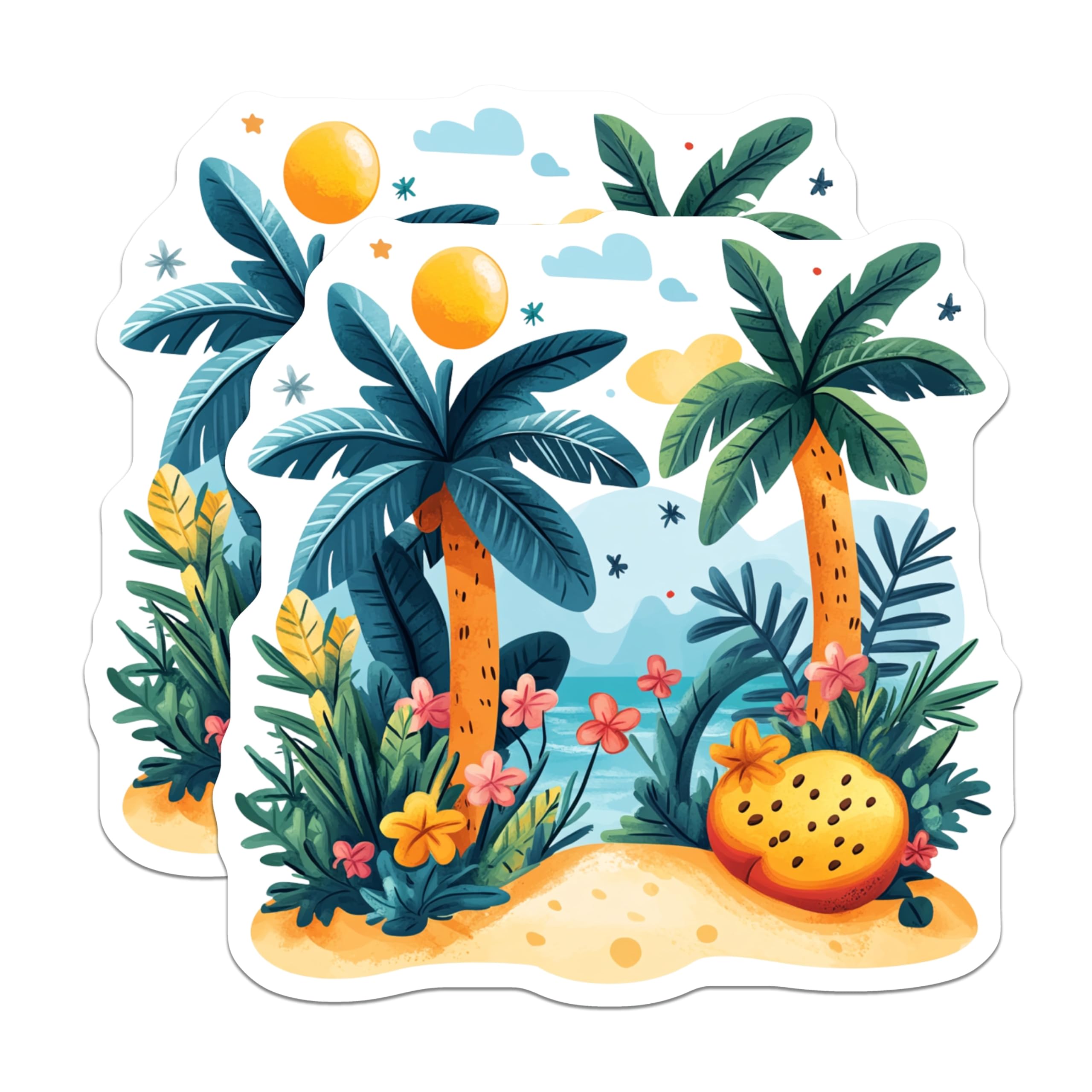 (2 Pack) Tropical Paradise Magnets - Palm Tree Beach Art - Summer Vacation Decor - 5 Inches On Longest Side - Thick Durable Magnet - Made in USA - MAG23663
