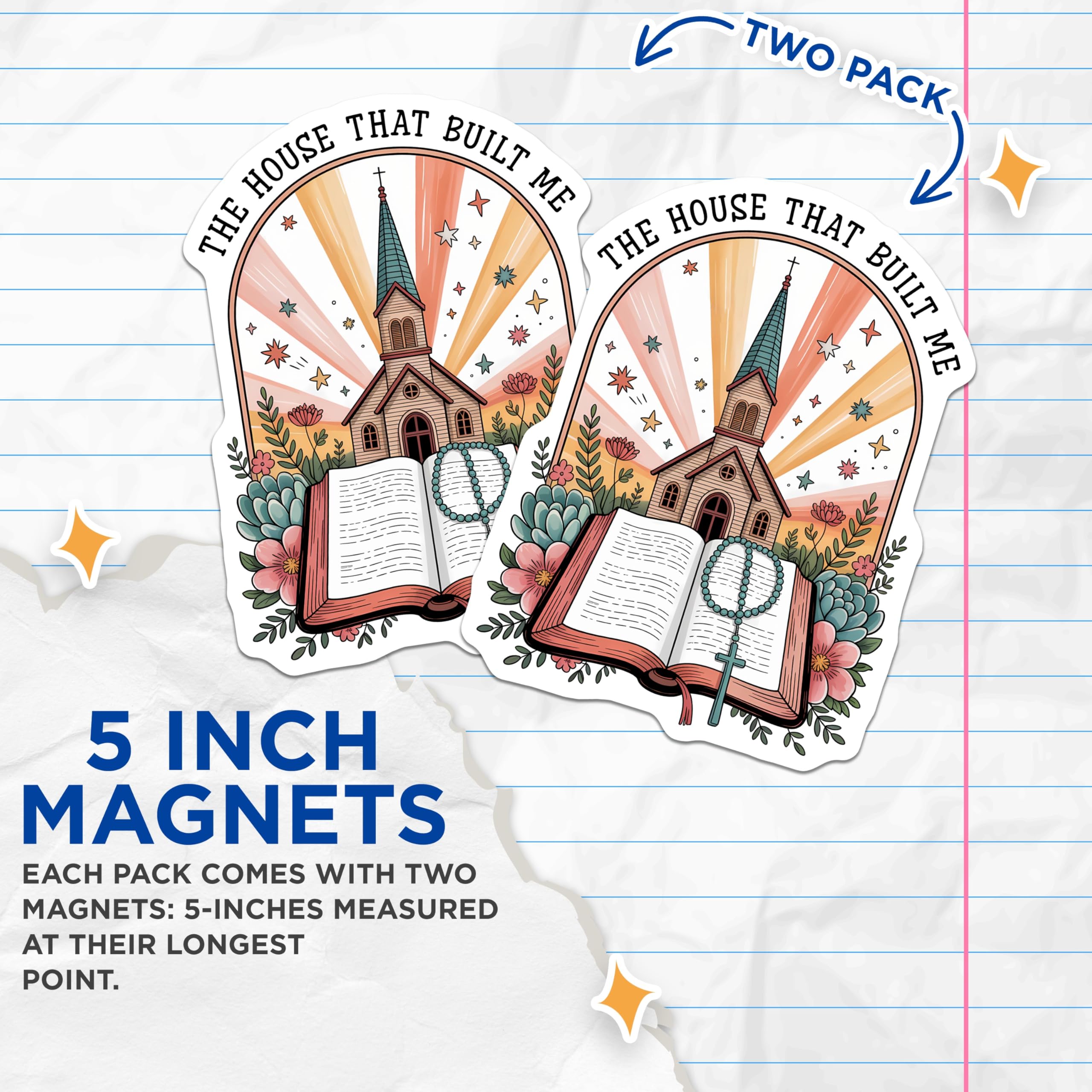 (2 Pack) Church Magnets - Christian Decor - Religious Inspired Magnets - 5" On Longest Side - Premium Magnet - for Cars, Refrigerators, Toolboxes, Lockers - Made in USA - MAG15913