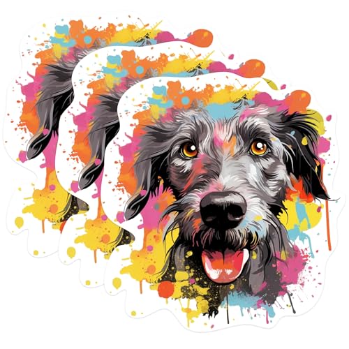 (3 Pack) Irish Wolfhound Decals - Colorful Dog Decal - Laptop Decal - 3 Inches On Longest Side - Easy Peel & Apply - Made in USA - 3MCS0816