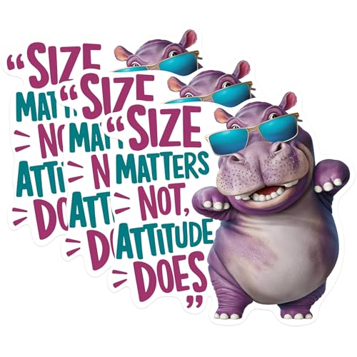 (3 Pack) Funny Hippo Decals - Attitude Matters - Laptop Decal - Animal Stickers - 3 Inches On Longest Side - Easy Peel & Apply - Made in USA - 3MCS0909