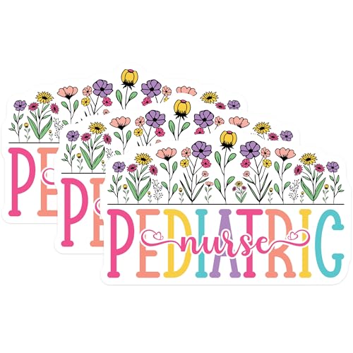 (3 Pack) Pediatric Nurse Decals - Floral Nurse Stickers - Nursing Student Decoration - 3 Inches On Longest Side - Easy Peel & Apply - Made in USA - 3MCS7906
