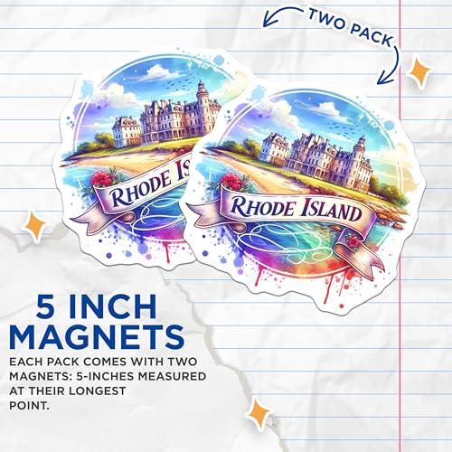 (2 Pack) Rhode Island Magnets - Travel Souvenir - Coastal Decor - State Pride Collectible - 5" On Longest Side - for Cars, Fridges, Toolboxes - Made in USA - MAG6800