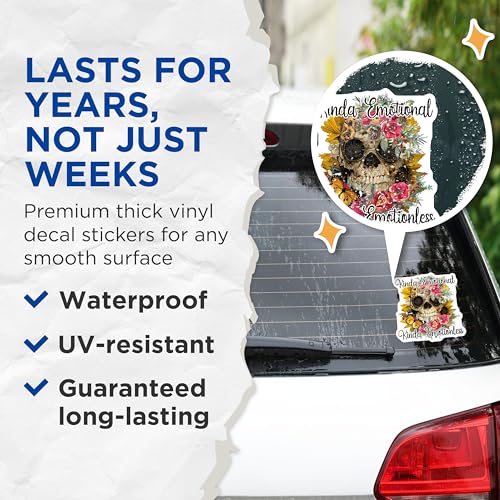 (2 Pack) Kinda Emotional Kinda Emotionless Stickers - Skull Stickers - Floral Butterfly Stickers - Halloween Stickers - 5" On Longest Side - Sticks to Smooth Flat Surfaces - Made in USA - BMCS5701