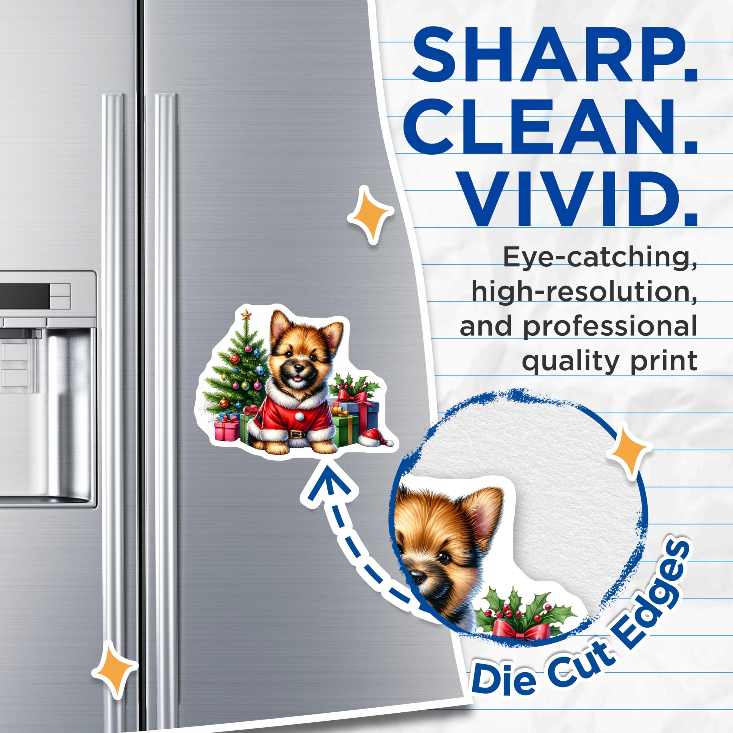 (2 Pack) Christmas Puppy Magnets - Santa Dog Holiday Decor - Pet Lover Refrigerator Magnets - 5 Inches On Longest Side - Thick Durable Magnet - Made in USA - MAG25071