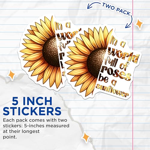 (2 Pack) Sunflower Quote Stickers - Inspirational Quote - Floral Motivational for Laptops and Journals - 5" On Longest Side - Sticks to Smooth Flat Surfaces - Made in USA - BMCS7981