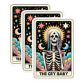 (3 Pack) Cry Baby Tarot Decals - Skeleton Tarot Card - Celestial Laptop Decals - 3 Inches On Longest Side - Easy Peel & Apply - Made in USA - 3MCS4143