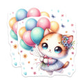 (2 Pack) Kawaii Kitten Balloons Magnets - Cute Cat Decor - Animal Lover Fridge Decor - Chibi Aesthetic Accents - 5 Inches On Longest Side - Thick Durable Magnet - Made in USA - MAG36313