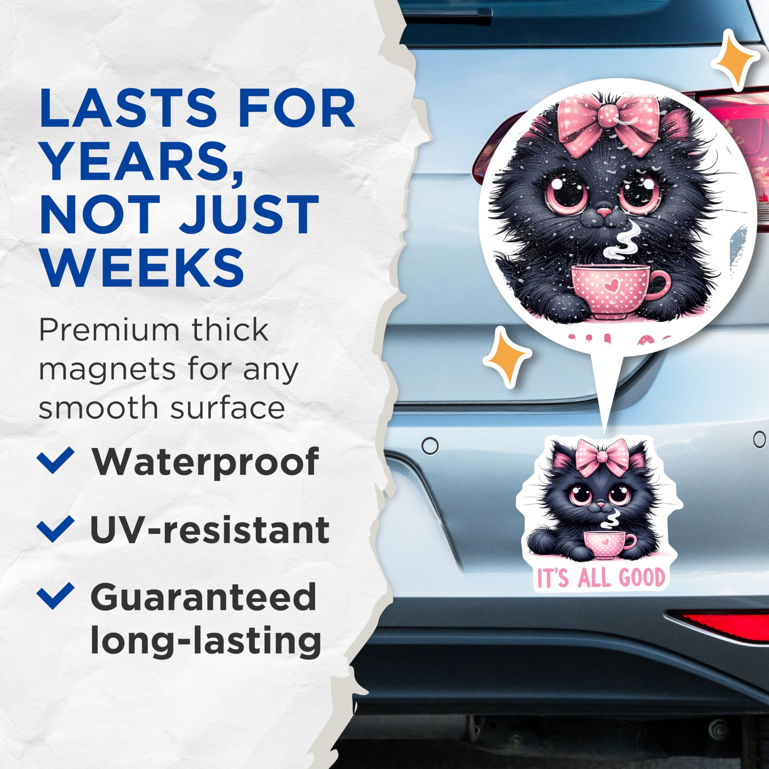(2 Pack) Cute Cat Quote Magnets - Adorable Cat Magnets - Kitchen Magnets - 5" On Longest Side - for Cars, Fridges, Toolboxes - Made in USA - MAG4598