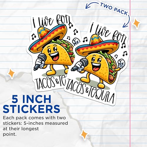 (2 Pack) Taco and Tequila Stickers - 5" On Longest Side - Sticks to Smooth Flat Surfaces - Made in USA - BMCS8793 - BMCS8793