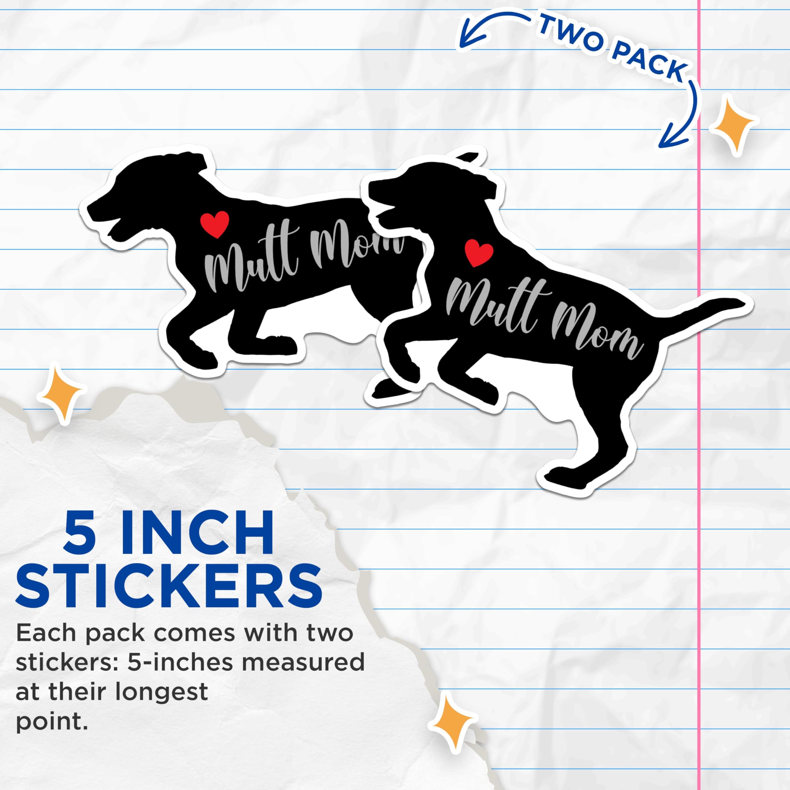 (2 Packs) Mutt Mom Stickers - Dog Mom Love Mutt Dog Breed Decals - 5 Inches On Longest Side - Premium Vinyl Decal - Sticks to Any Smooth Flat Surface - Made in USA - BMCS2499