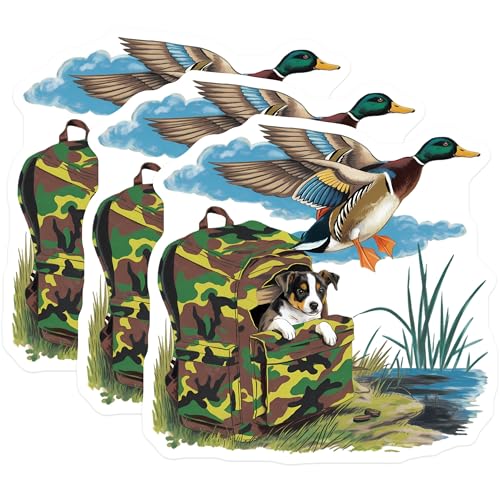 (3 Pack) Hunting Dog Decals - Duck Hunting - Camo Backpack Decal - 3 Inches On Longest Side - Easy Peel & Apply - Made in USA - 3MCS8170