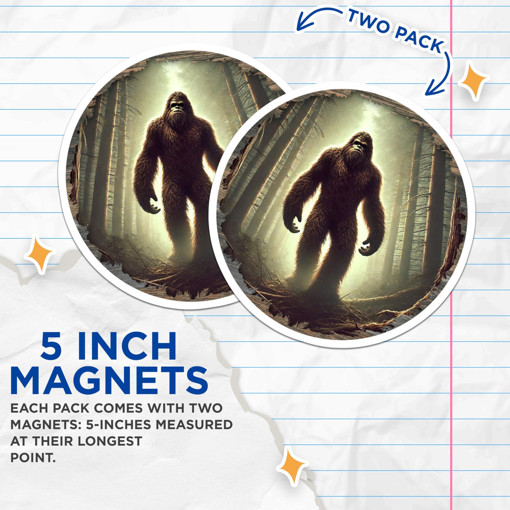 (2 Pack) Bigfoot Sasquatch Magnets - Cryptid Forest Decor - Mysterious Folklore Creature Refrigerator - 5 Inches On Longest Side - Thick Durable Magnet - Made in USA - MAG28346