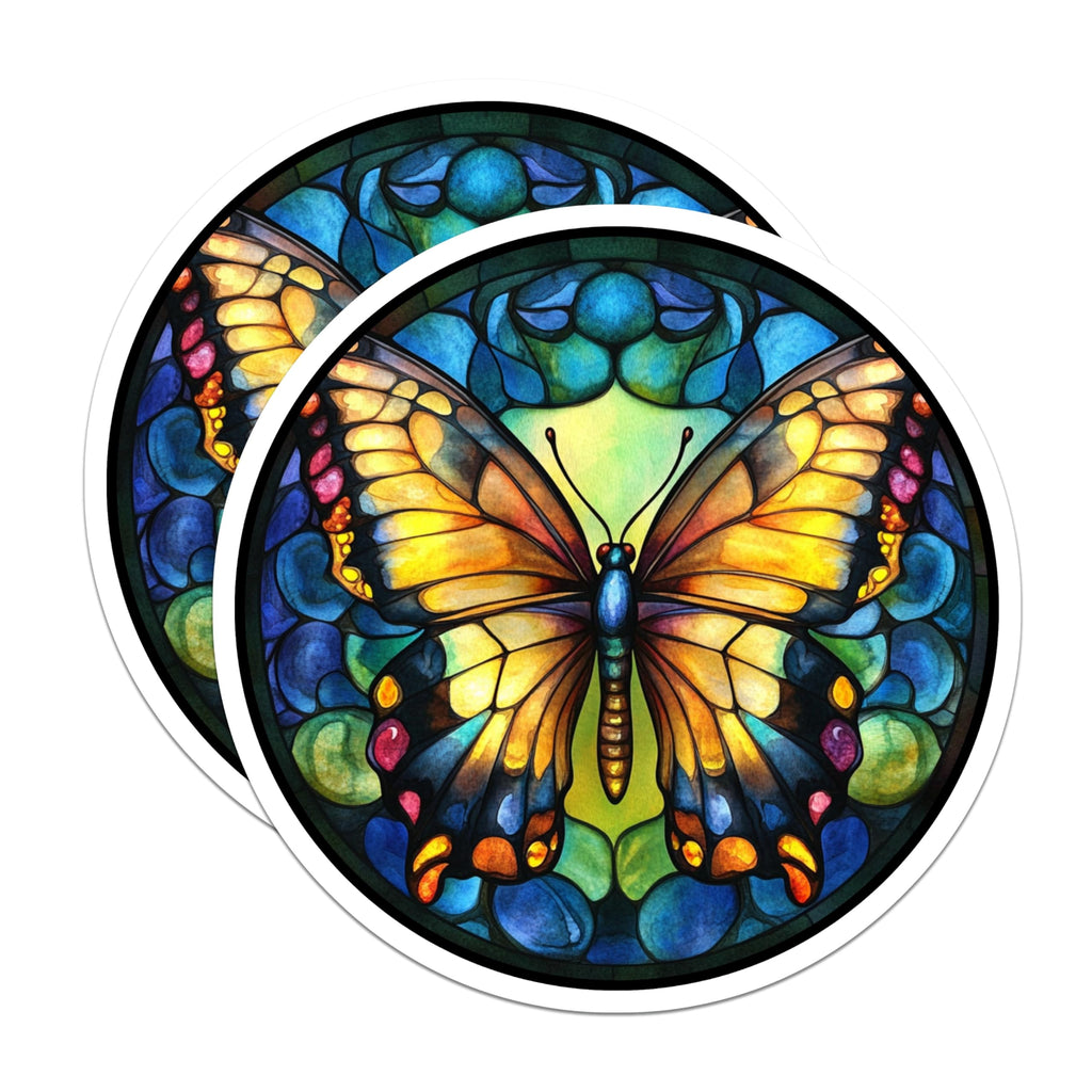 (2 Pack) Stained Glass Butterfly Magnets - Vibrant Nature Art Decor - Whimsical Fridge Locker Home Accent - 5 Inches On Longest Side - Thick Durable Magnet - Made in USA - MAG28271