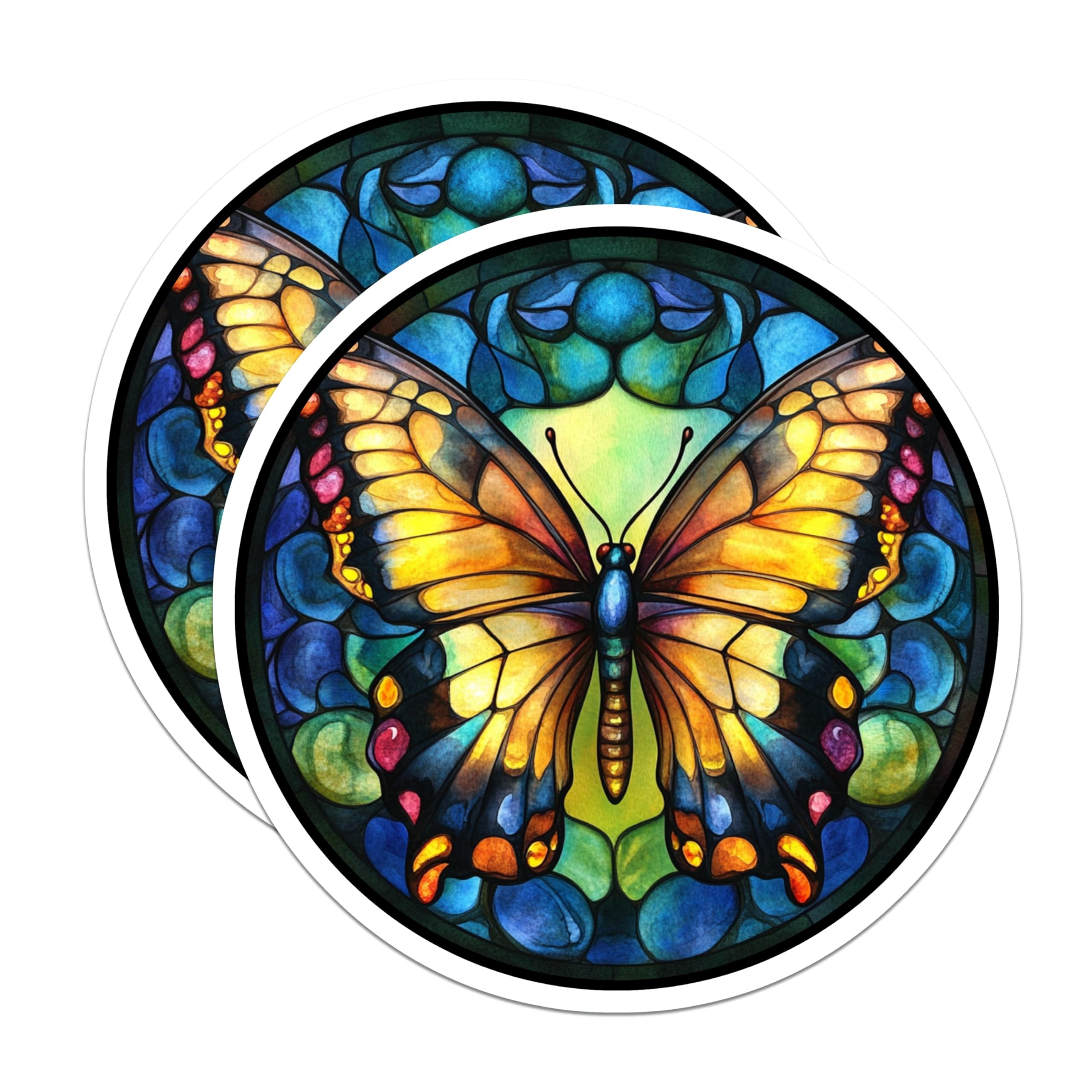(2 Pack) Stained Glass Butterfly Magnets - Vibrant Nature Art Decor - Whimsical Fridge Locker Home Accent - 5 Inches On Longest Side - Thick Durable Magnet - Made in USA - MAG28271