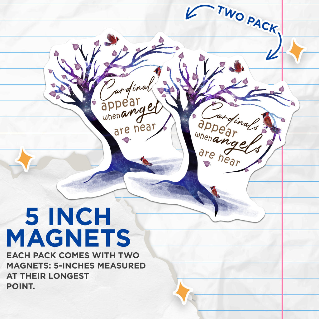 (2 Pack) Cardinals Appear When Angels are Near Magnets - Memorial Bereavement Sympathy - Comforting Refrigerator Decor - 5 Inches On Longest Side - Thick Durable Magnet - Made in USA - MAG38499