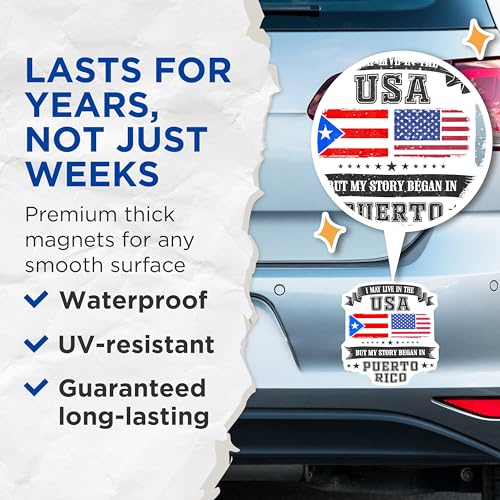 (2 Pack) USA Puerto Rico Magnets Magnets - Dual Flags - Puerto Rican Heritage - 5" On Longest Side - Made in USA - Sticks to Refrigerators & Metal Surfaces - MAG9011
