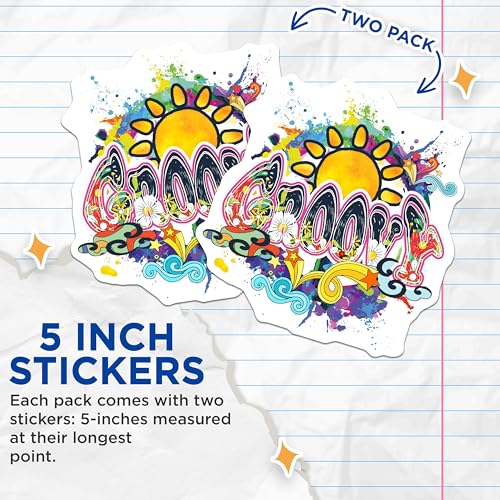 (2 Pack) Groovy Hippie Stickers - Colorful 70s Retro Stickers - Vinyl Decal Art for Water Bottles Laptops - 5" On Longest Side - Sticks to Smooth Flat Surfaces - Made in USA - BMCS4726