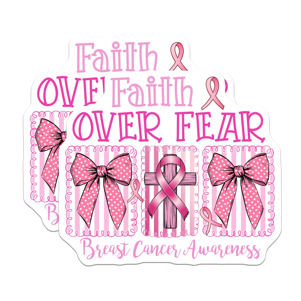 (2 Pack) Breast Cancer Awareness Magnets - Pink Ribbon Cross - Faith Over Fear Decor - 5" On Longest Side - Premium Magnet - for Cars, Refrigerators, Toolboxes, Lockers - Made in USA - MAG16308