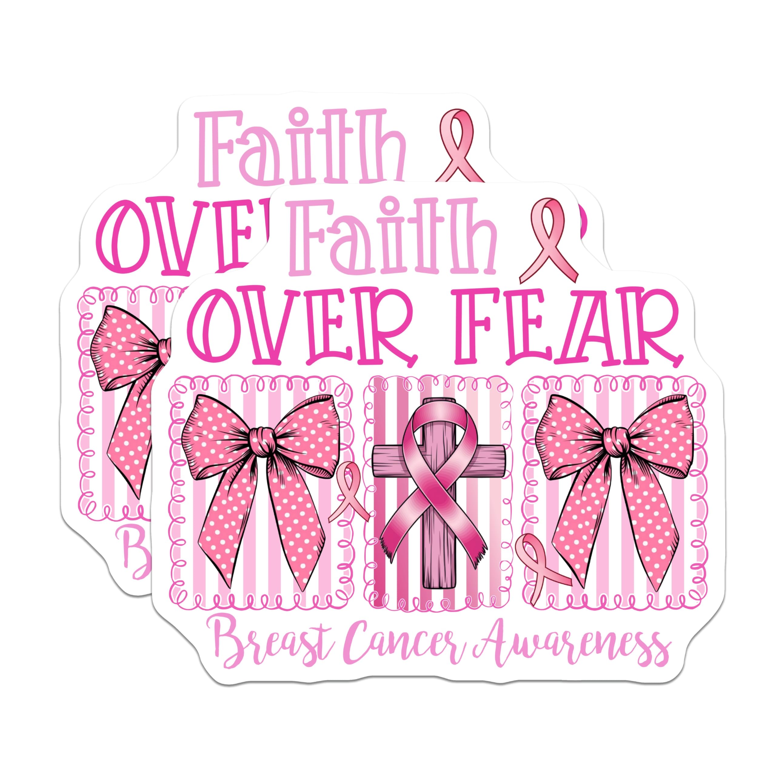 (2 Pack) Breast Cancer Awareness Magnets - Pink Ribbon Cross - Faith Over Fear Decor - 5" On Longest Side - Premium Magnet - for Cars, Refrigerators, Toolboxes, Lockers - Made in USA - MAG16308