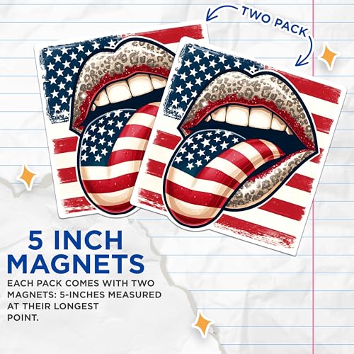(2 Pack) American Flag Lips Magnets - Patriotic Lip Art Magnets - USA Flag Tongue Magnets- 5" On Longest Side - for Fridges, Toolboxes, Cars - Made in USA - MAG2704