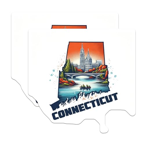 (2 Pack) Connecticut Travel Stickers - State Souvenir Stickers - Connecticut Landmarks Stickers - 5" On Longest Side - Sticks to Smooth Flat Surfaces - Made in USA - BMCS4815