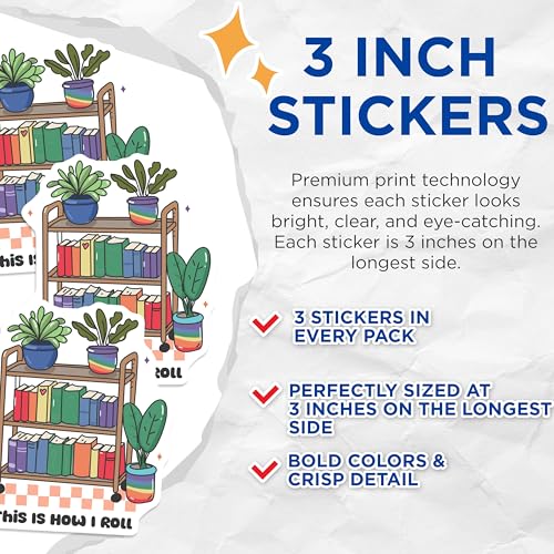 (3 Pack) Book Cart Decals - Plant Lover Stickers - This is How I Roll- 3 Inches On Longest Side - Easy Peel & Apply - Made in USA - 3MCS5913