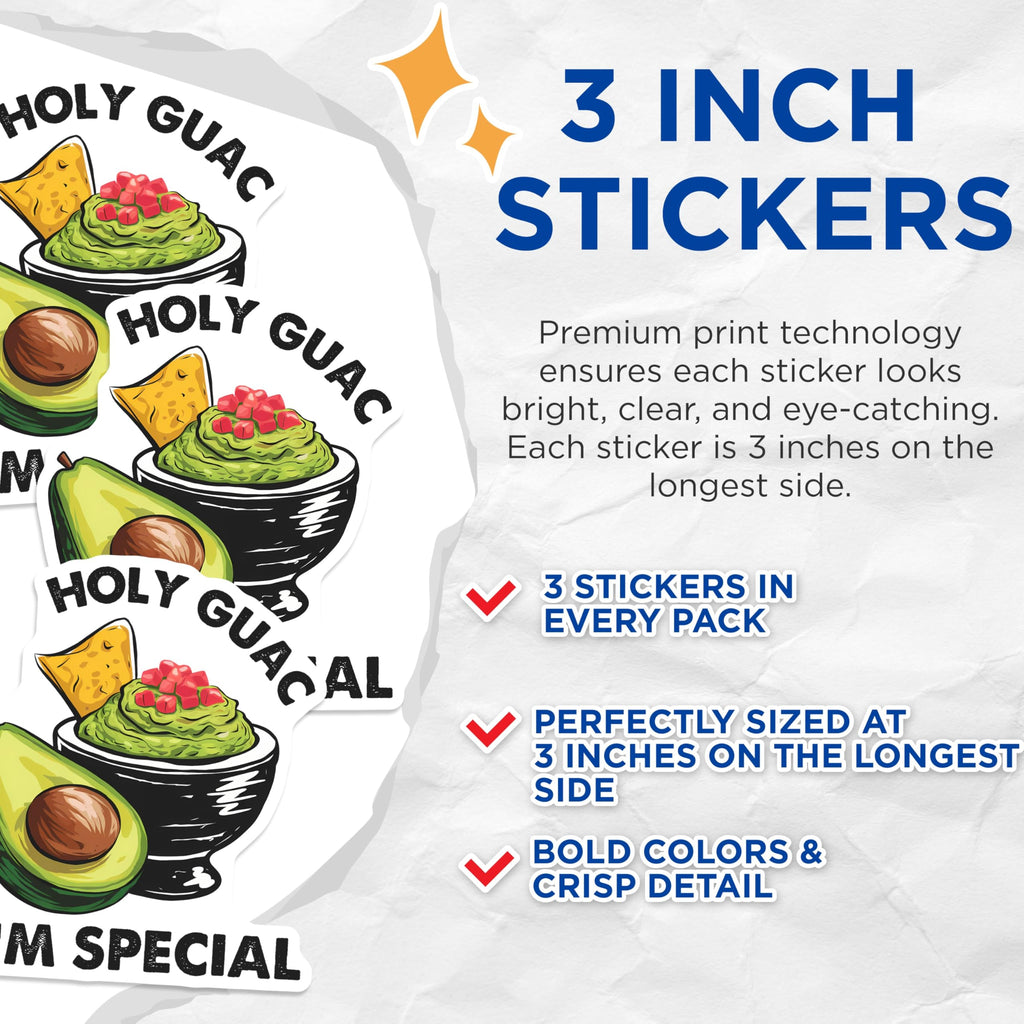 (3 Pack) Guacamole Decals - Funny Food Stickers - Holy Guac - Laptop Stickers - 3 Inches On Longest Side - Easy Peel & Apply - Made in USA - 3MCS7152